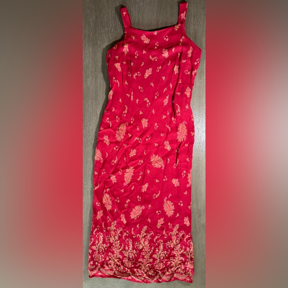 Vintage Eddie Bauer Maroon Floral Midi Dress Petite 6 - Picture 2 of 15